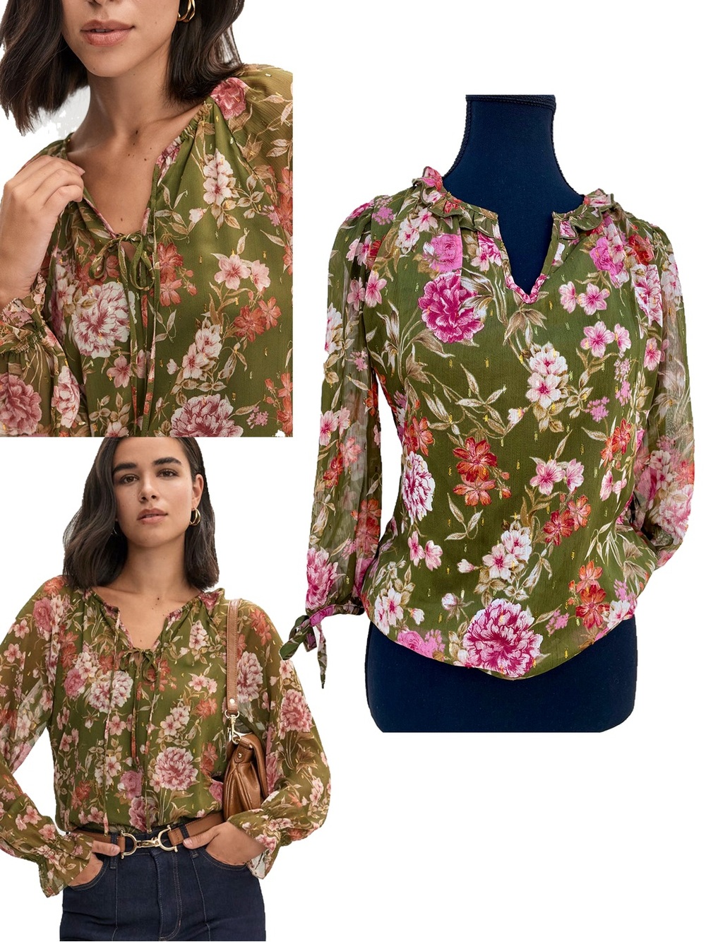 Haver & Blair Green and Pink Floral Cottagecore Peasant Blouse XS NWOT